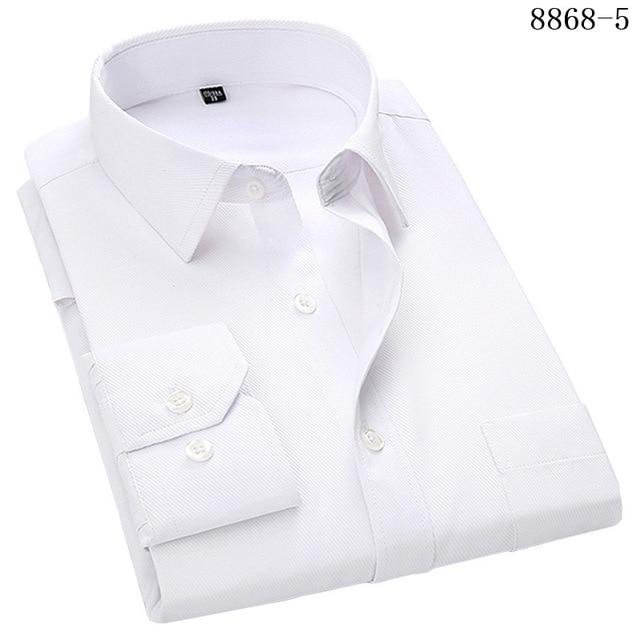 Men's Business Casual Long Sleeved Shirt White Blue Black Smart Male Social Dress Shirt Plus Size