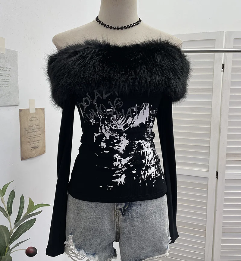 Nigikala Nigikala Real Shot Of The Long-Sleeved Long-Sleeved Shoulder-Clothed T-Shirt And Sweet And Spicy Niche Short Thin Velvet Bottom 1376