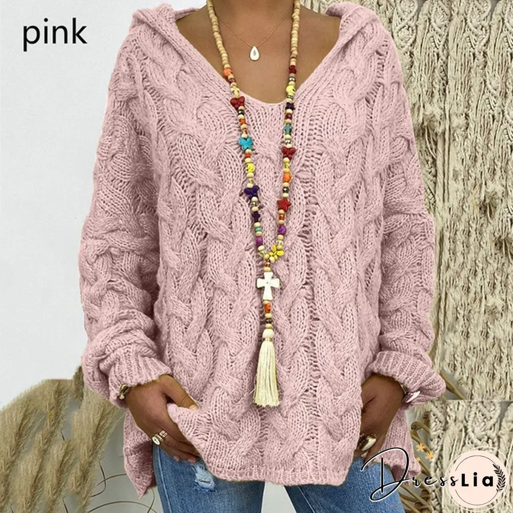 Colors Autumn And Winter New Womens Warm Hooded Long-Sleeved Knitted Sweater Cardigan Plus