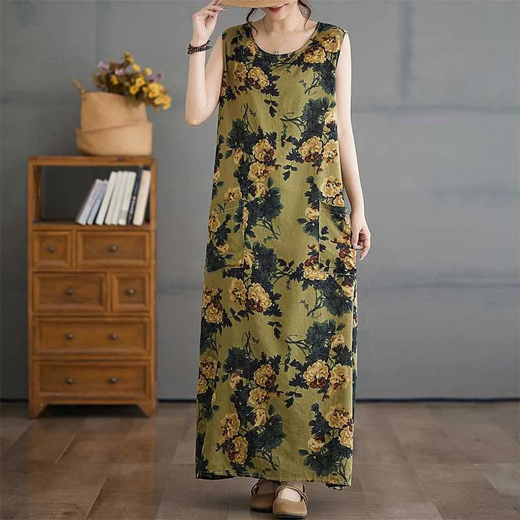 Vintage Floral Sleeveless Dress