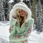 Bohemian Style Plant Flower Embroidery Women's Knitted Hooded Sweater Coat - Image 8