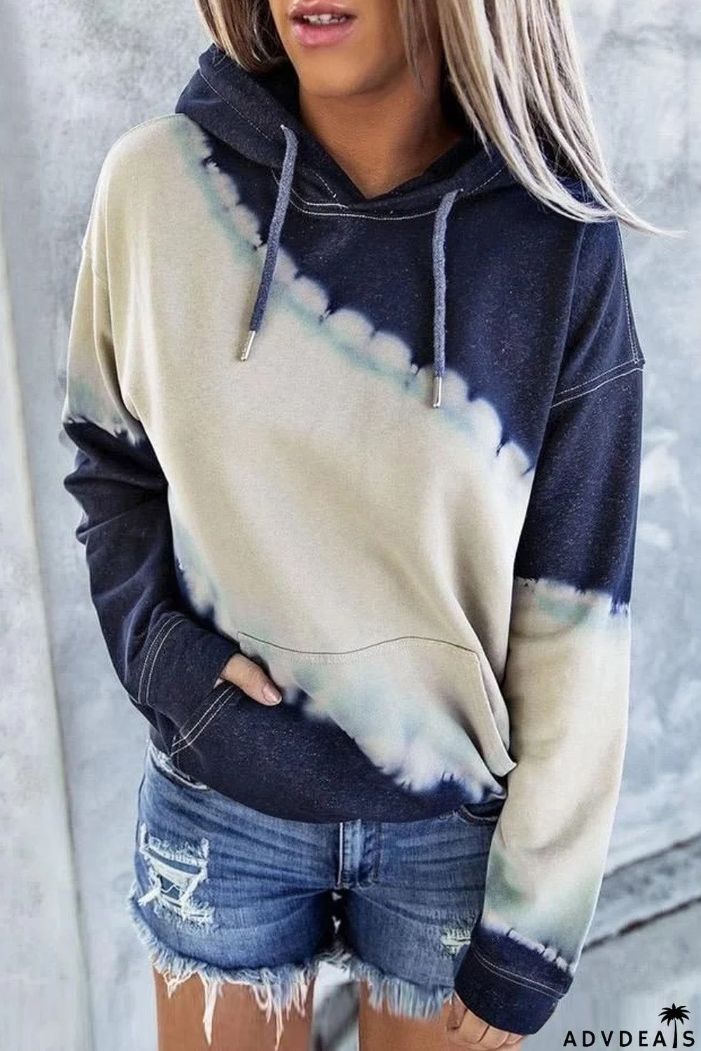Hooded Tie Dye Print Pocket Casual Sweatshirt