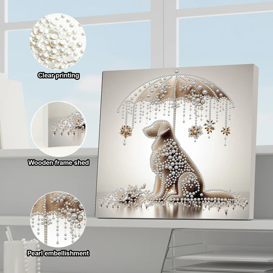 Umbrella Puppy - DIY Pearl Diamond Art Kit With Frame 30*30cm