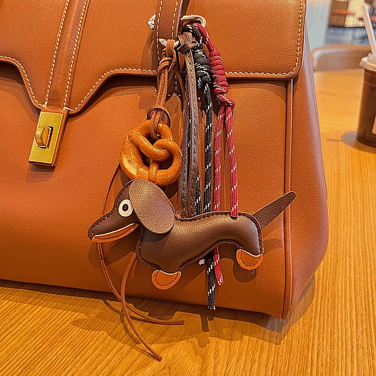 Creative Cute Sausage Dog PU Leather Pendant Miu Wind Bag Pendant Car Keychain Decorative Hanger Gift Wholesale