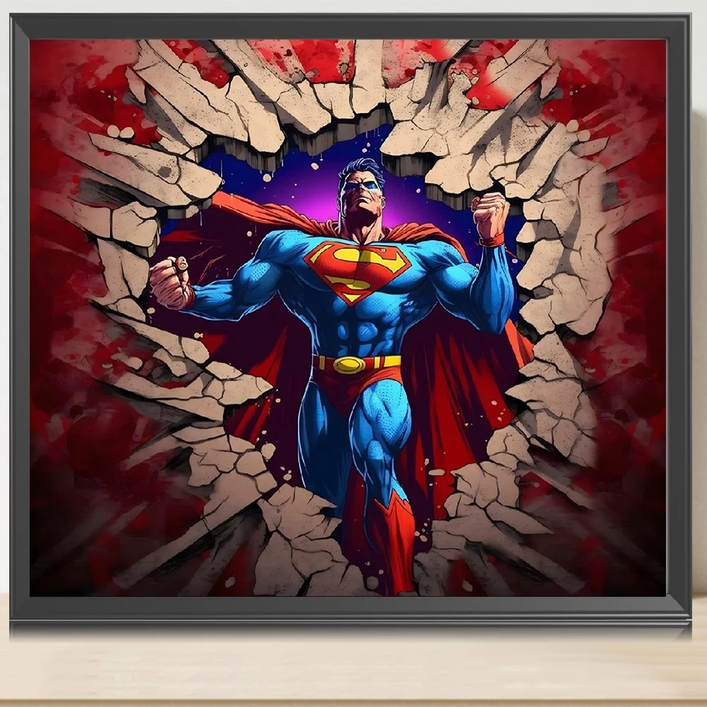 Diamond Painting - Full Round Drill - Superman Breaking Wall(Canvas|40*35cm)