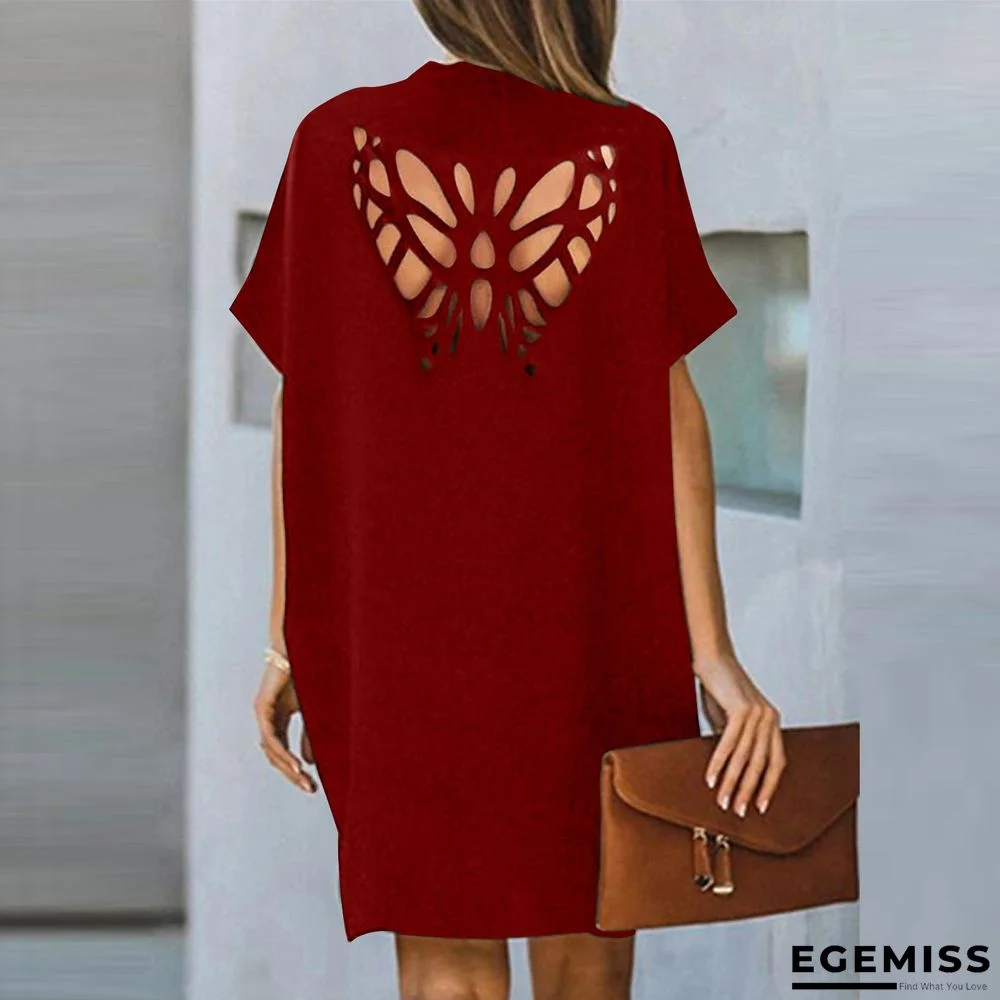Loose Butterfly Hollow Solid Color Dress | EGEMISS