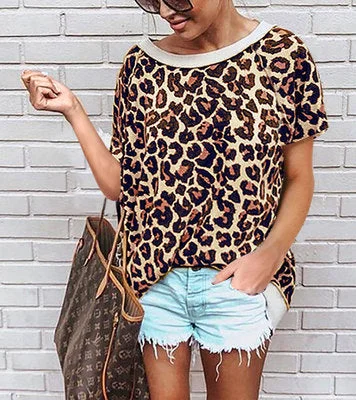 Leopard Print Raglan Sleeve T-shirt