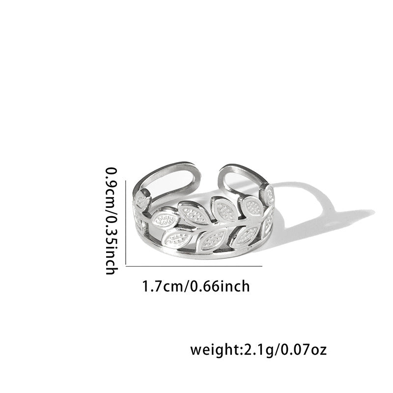 Casual Minimalist Leaf Titanium Steel Plating Open Rings