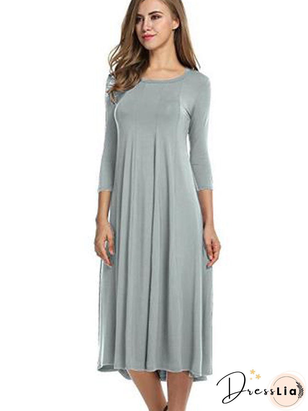 Women Cotton Elegant 3/4 Sleeve Polyester Casual Dresses