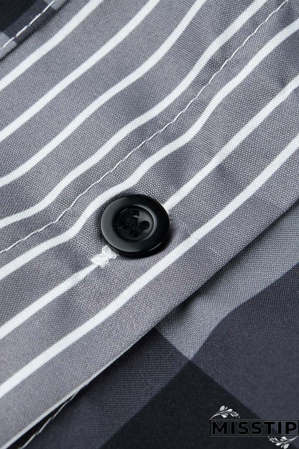 Deep Blue Casual Plaid Print Patchwork Buckle Turndown Collar Shirt Dress Dresses