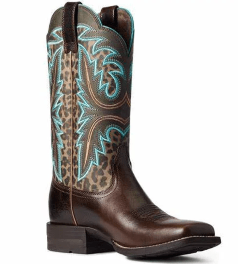 Ariat Women's Lonestar Chocolate Chip and Leopard Print Shock Shield Wide Square Toe Western Boots 10038276