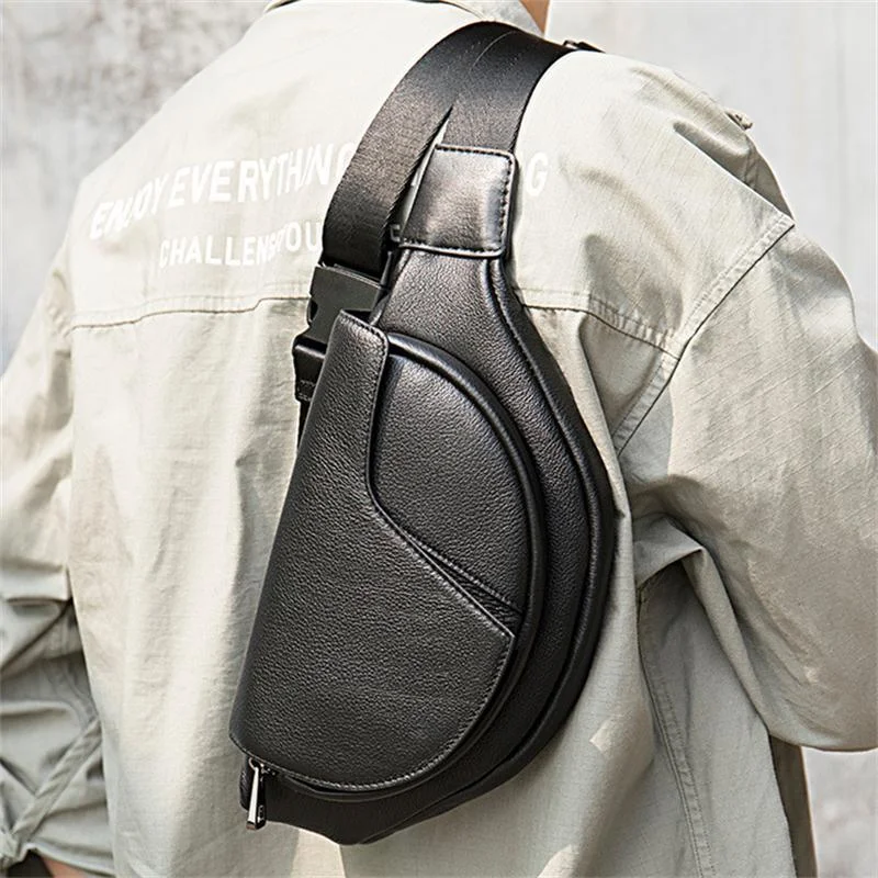 Men's High Quality Crossbody Bag Retro Leather Adjustable Shoulder Strap Waist Bag