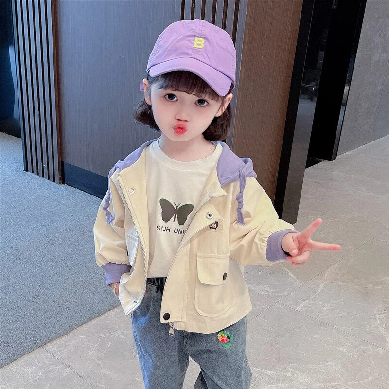 Spring 2021 Kids Coats for Girls Cartoon Print Baby Girl Long Sleeve Tops Infant Clothing Children Hooded Outerwear for 12M-8Y