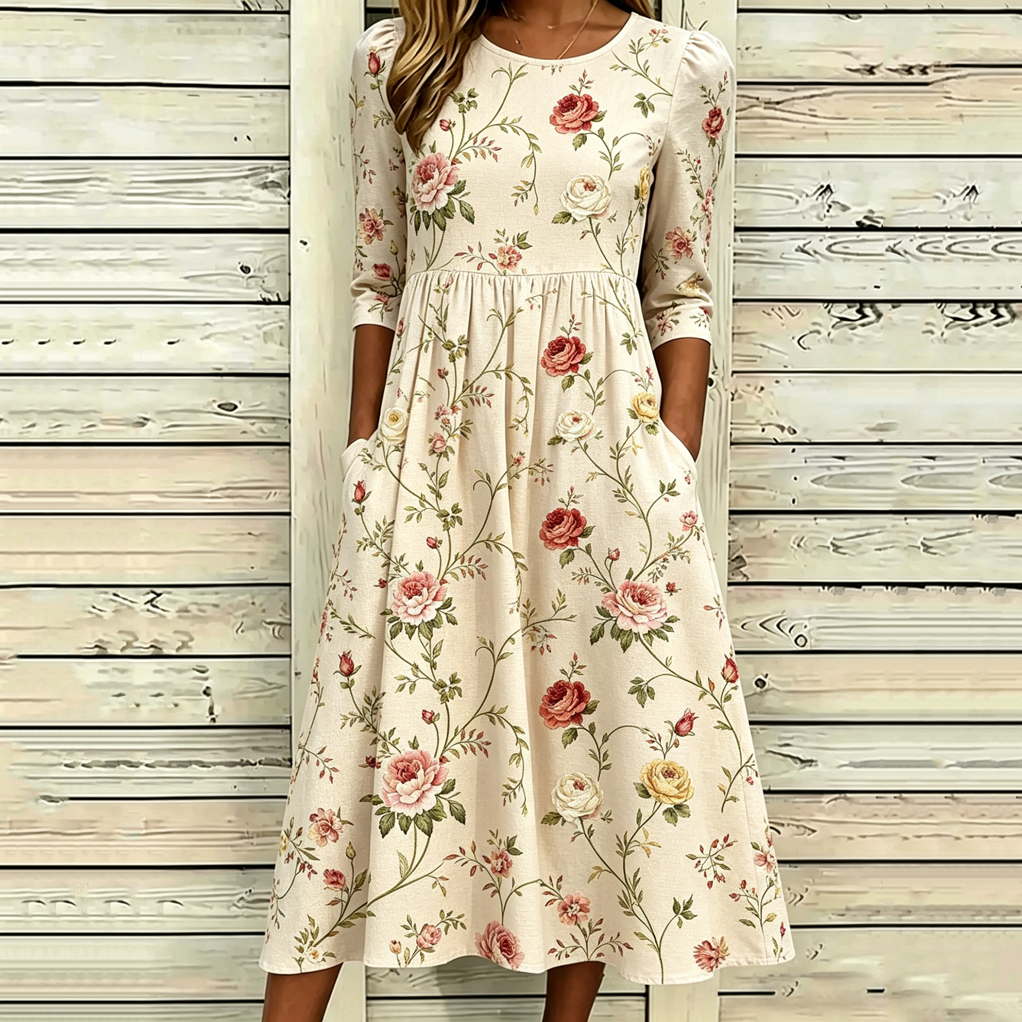 Comstylish Women's Vintage Floral Artistic Art Print Dress