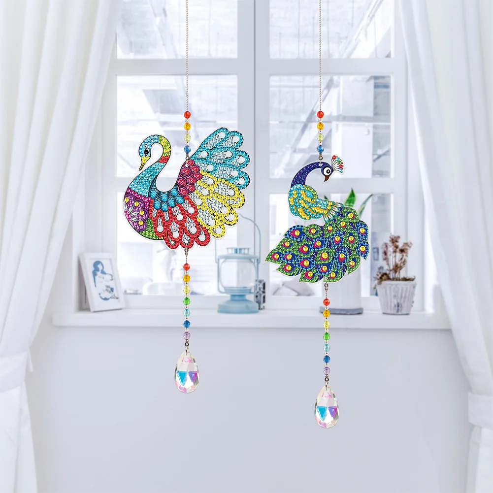 2pcs Crystal Light Catcher Diamond Painting Peacock Hanging Decor(Double-Sided)