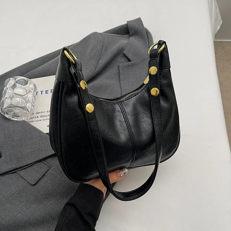 Simple Solid Color Zipper Shoulder Purse Bag
