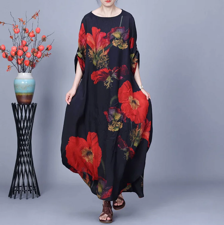Classic Flower Print Short Sleeve Maxi Dress
