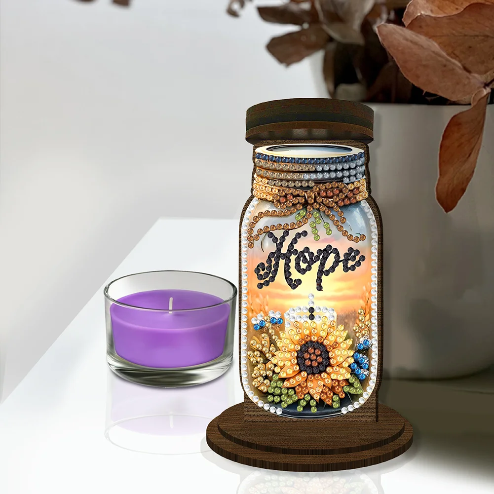Wooden Hope Candle Bottle 5D DIY Diamond Painting Candle Holder Decor for Adults
