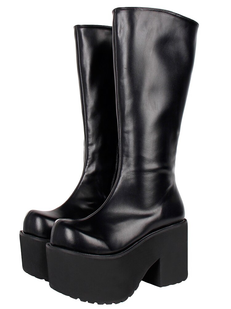 TAAFO Thigh Girl Women Punk Motorcycle Boots Lady COS Boots Woman High Heels Pumps Platform Shoes 10cm
