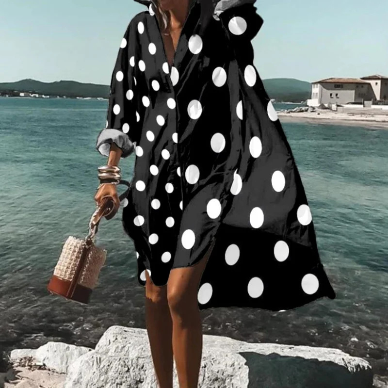 Resort Asymmetric Polka-Dot Print Midi Dress