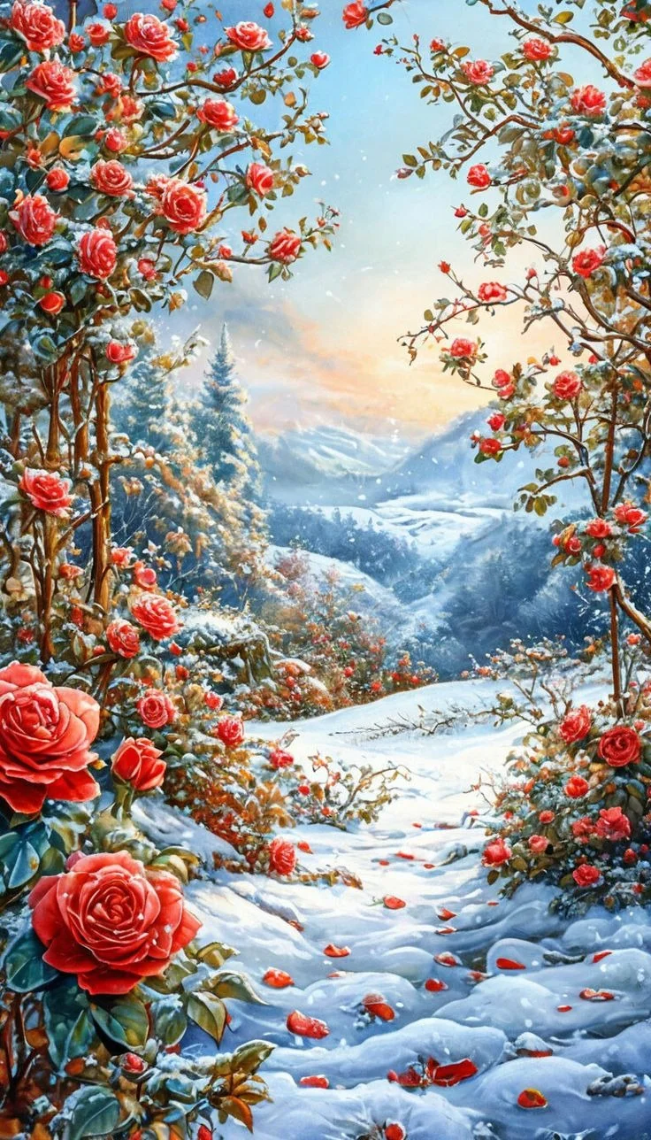 Partial AB Drill-Rose Snow Scene-Full Round Diamond Painting-40*65cm(Canvas)