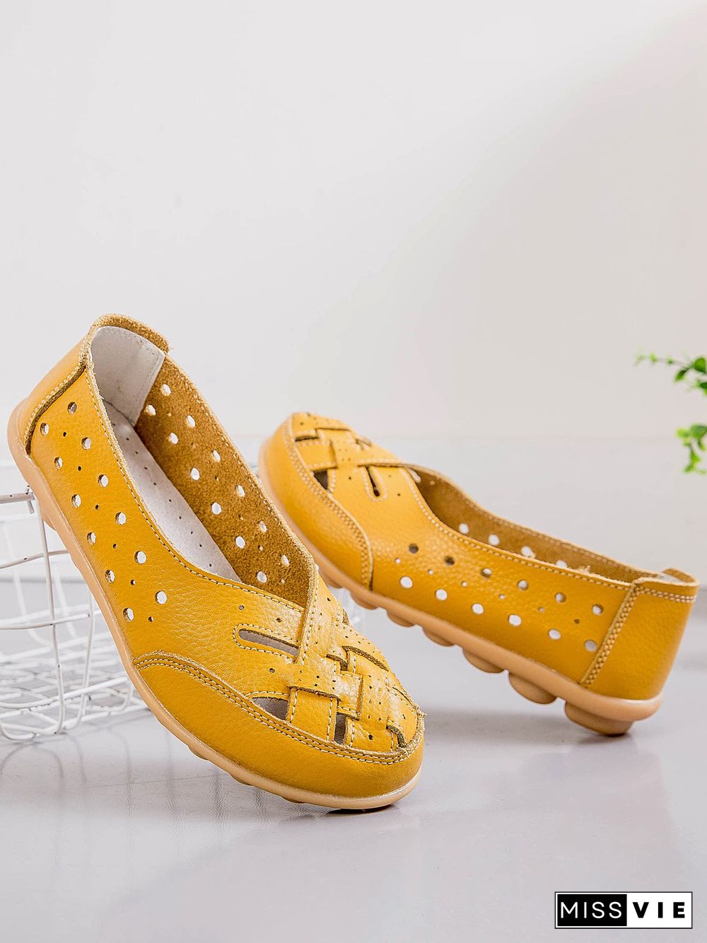 Hollow Leather Soft Sole Shoes