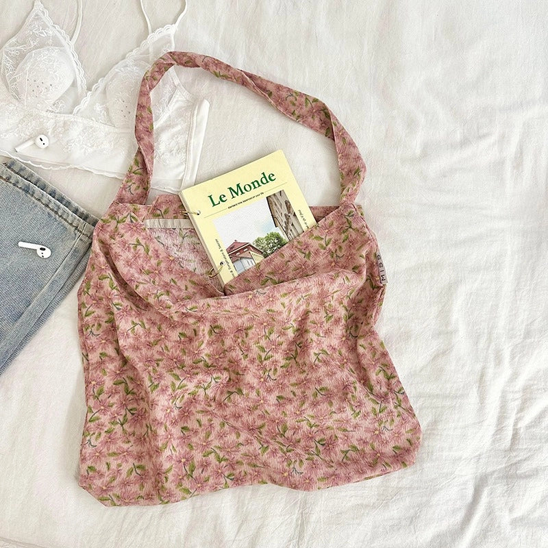 Niche Canvas Bag For Women 2024 New Summer Korean Style Design Sense High Quality Artistic Floral Canvas Bag