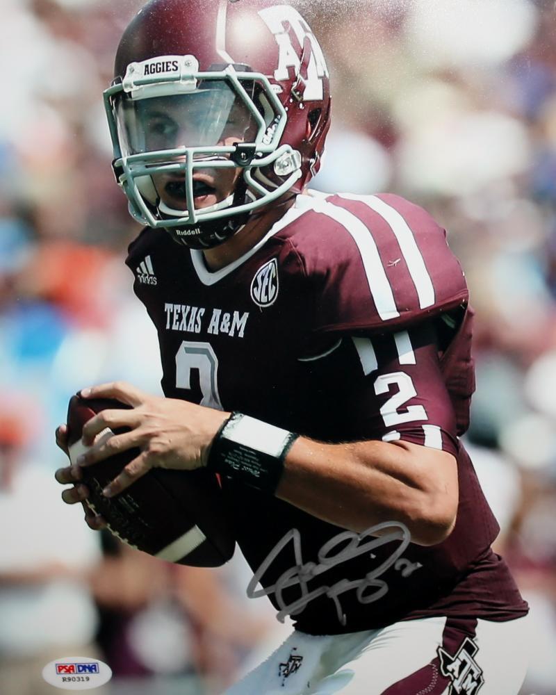 Johnny Manziel Autographed Texas A&M 8x10 Up Close w/ Ball Photo Poster painting- PSA/DNA Auth