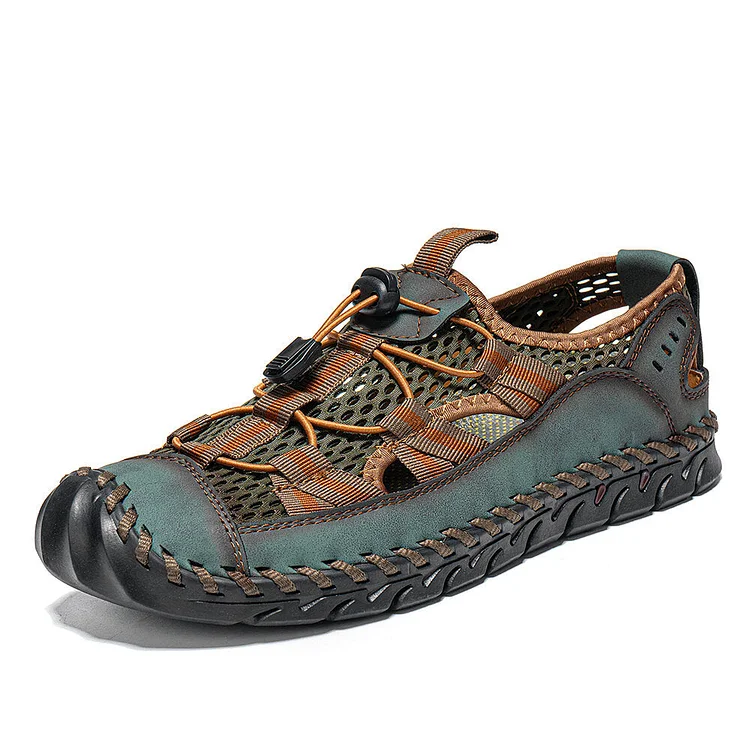 Men Closed Toe Mesh Splicing Outdoor Microfiber Leather Sandals