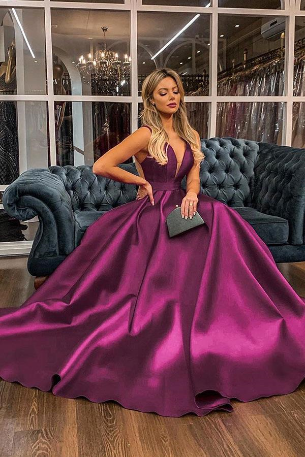 Luluslly Purple V-Neck Sleeveless Long Evening Dress On Sale