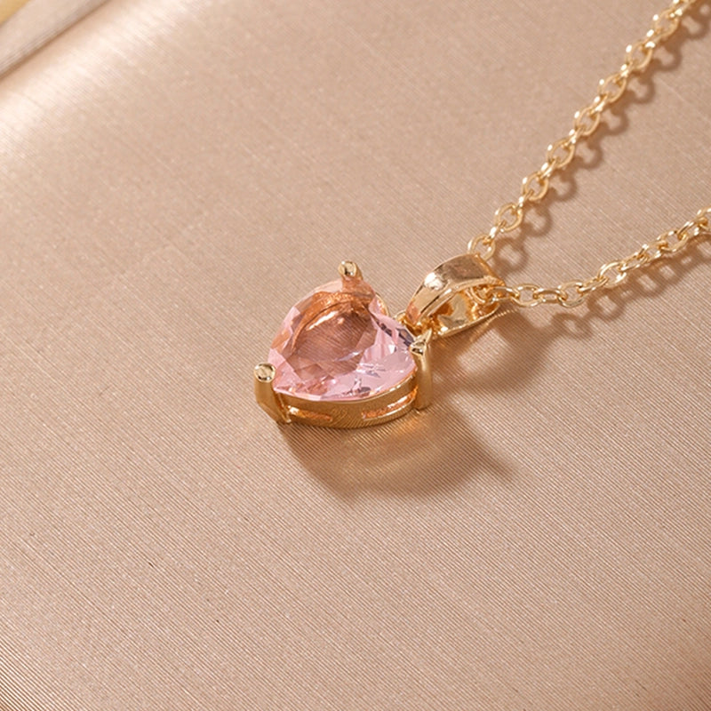 2 Pieces Elegant Minimalist Heart Shape 304 Stainless Steel Copper Plating Inlay Gold Plated Zircon Pendant Necklace