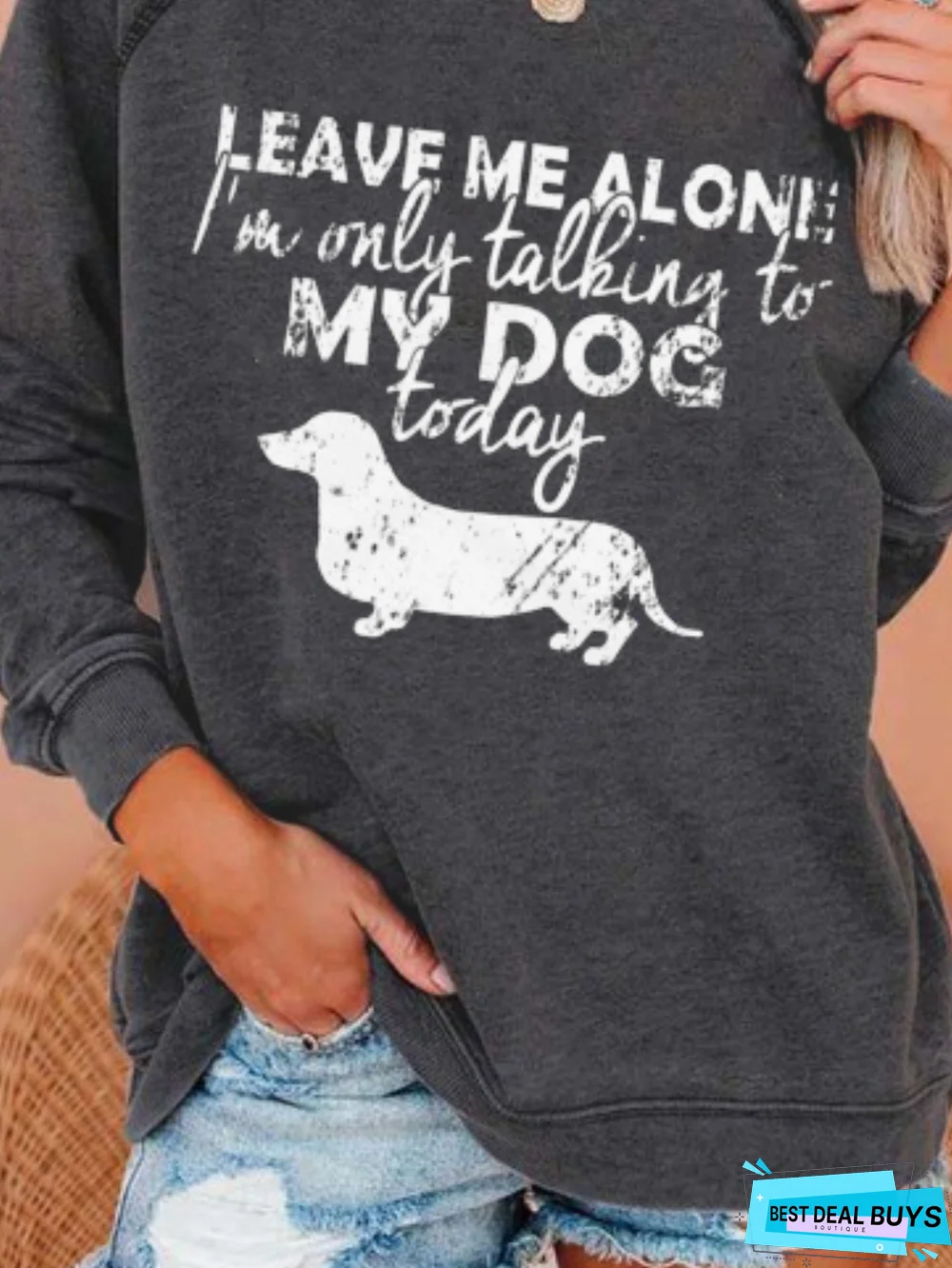 Casual Dog Slogan Tunic Sweatshirt