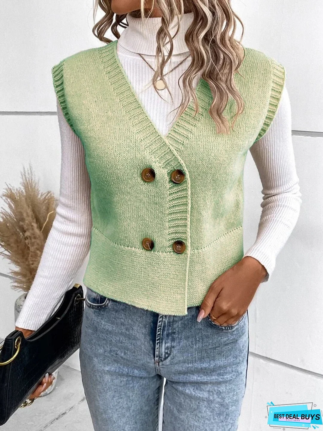 Full Size Button Up V-Neck Sweater Vest