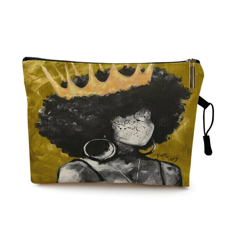 Sexy Cool Afro Queen Girl Cosmetic Bags Organizer Coin Purse Ladies Storage Bags Makeup Bag Women Leisure Travel Beach Pouch