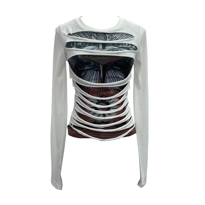 Nigikala Nigikala Shooting Design Y2k Vintage T-Shirt Prints Long-Sleeved T-Shirt Slimming Bottom Top 1176