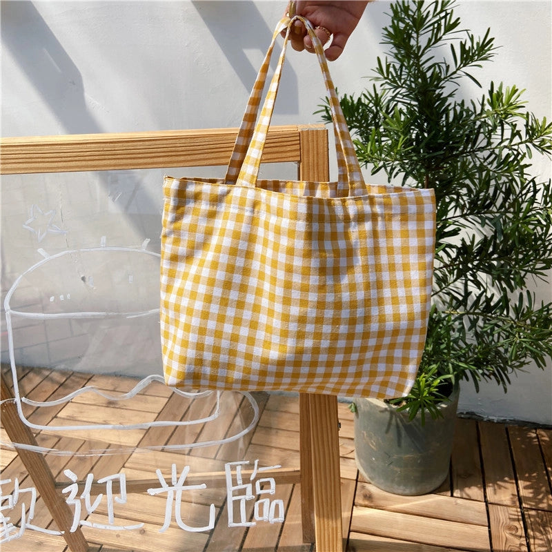 010271 Artistic Fresh Portable Lunch Bag Japanese Plaid Mummy Student Portable Small Bag Walking Bag