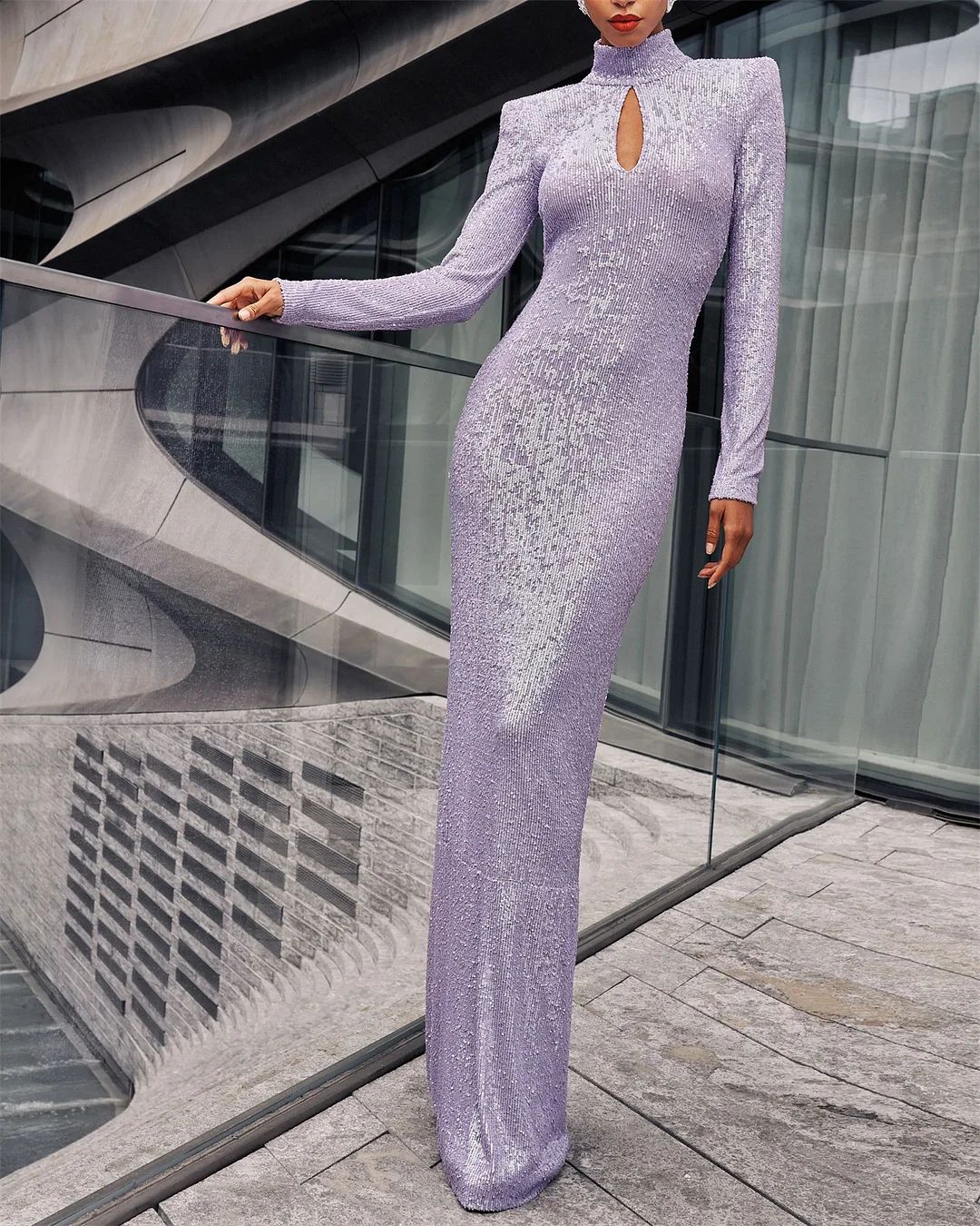 Women's Purple Long Sleeve Sequined Dress