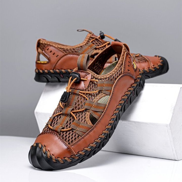 Men's Sandals Closed Toe Mesh Splicing Outdoor Leather Sandals