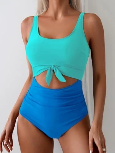 Women's One Piece Tummy Control Cut Out Tie Knot Swimsuit