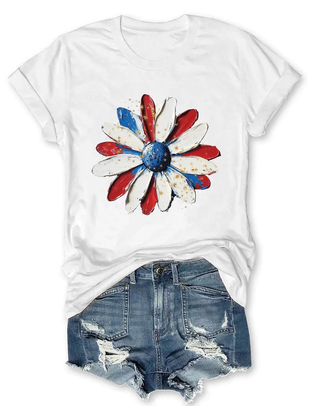 Patriotic Painted Daisy Handpainted T-shirt