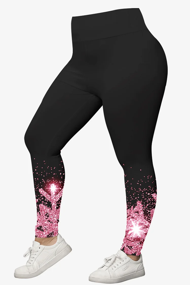Flycurvy Plus Size Christmas Pink Snowflake Print Legging  Flycurvy [product_label]