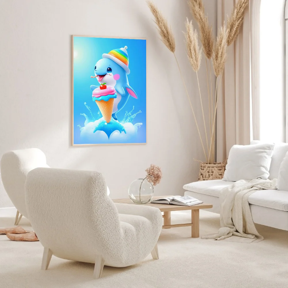 Full Round Diamond Painting 30*40cm - Active Little Dolphin