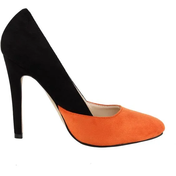 Orange Suede Stiletto Heels Pumps for Office Vdcoo