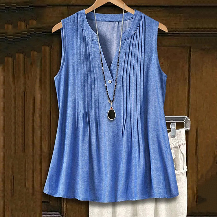 Simpfit Gemütliches Vintage-Tanktop aus Leinen mit V-Ausschnitt und Ärmeln