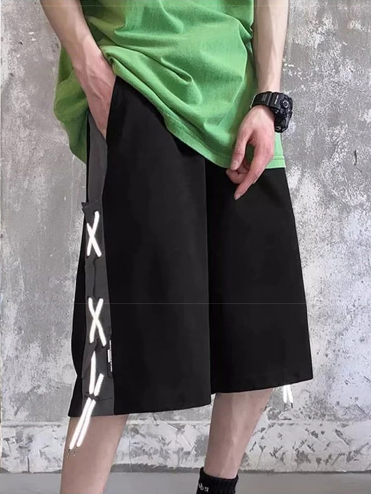 Copeter Summer Stitching Rope Athletic Shorts For Men Drawstring Breathable Patchwork Short Pants Outdoor Y2K Streetwear Bermudas Hombre
