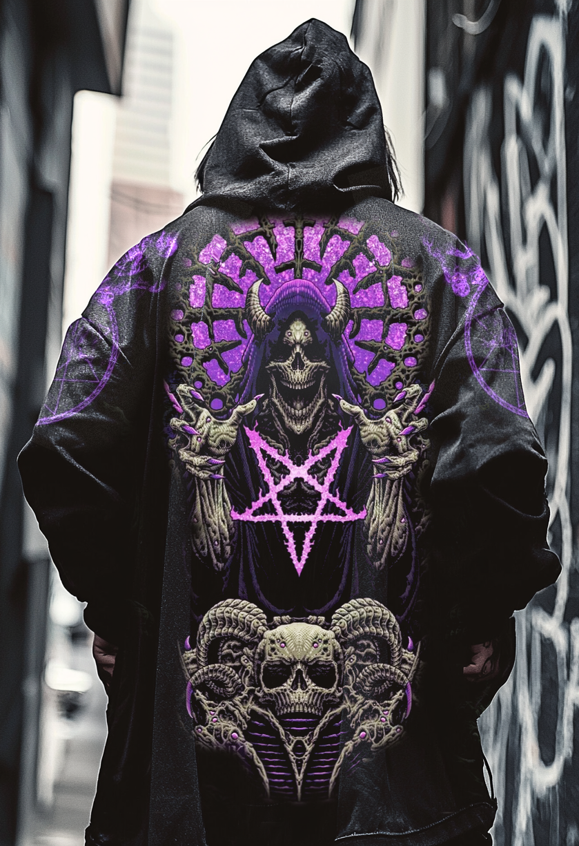 Men's Satanic Purple Pentagrams Grim Reaper Digital 3D Printed Casual Hooded Jacket / Rvogue / Rvogue