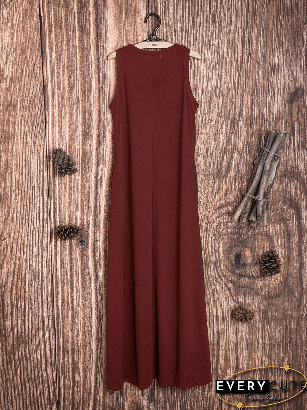 Cotton-Blend Solid Sleeveless Crew Neck Casualdress