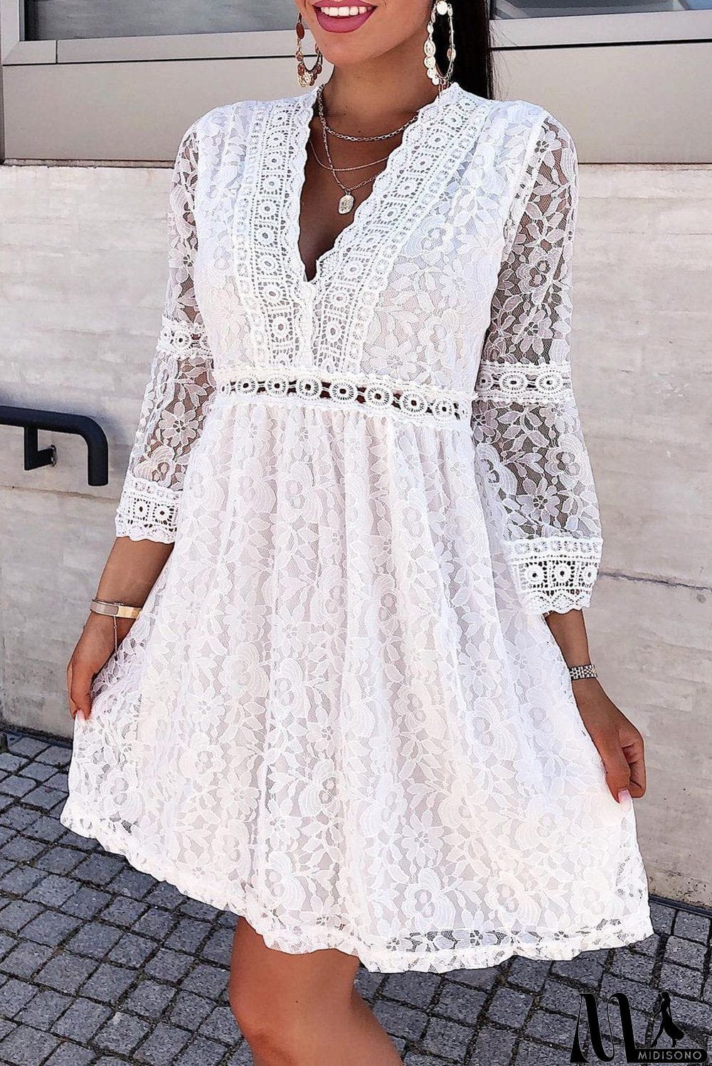 MidiSono - See Though Flares Sleeve V Neck Mini Dress