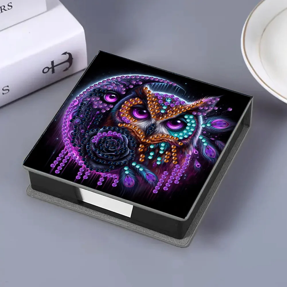 PU 5D Diamond Painting Kit Note Box DIY Diamond Art Notepad Box (Moon Owl)