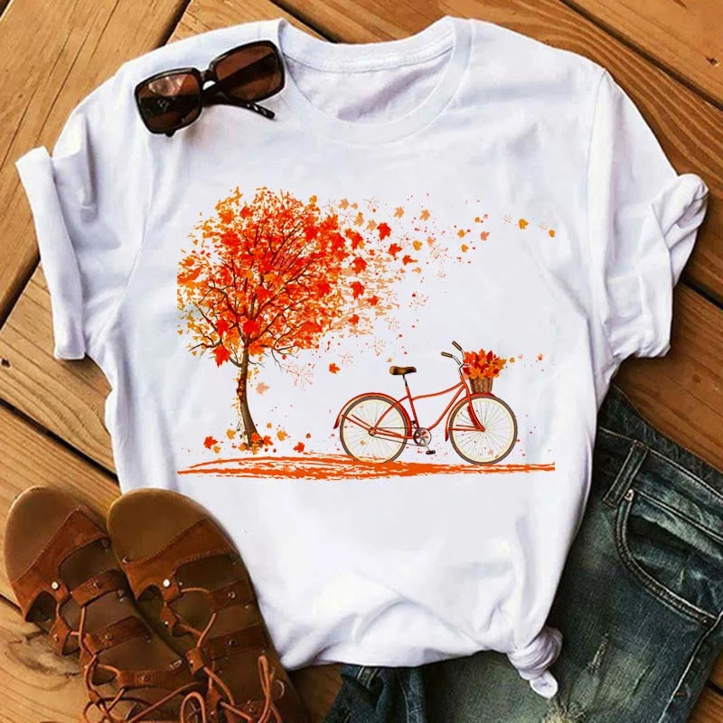 Bicycle Vogue T Shirt Women Summer Casual Tshirts Tees Harajuku Korean Style Graphic Tops Kawaii Female T-shirts Woman Cothing